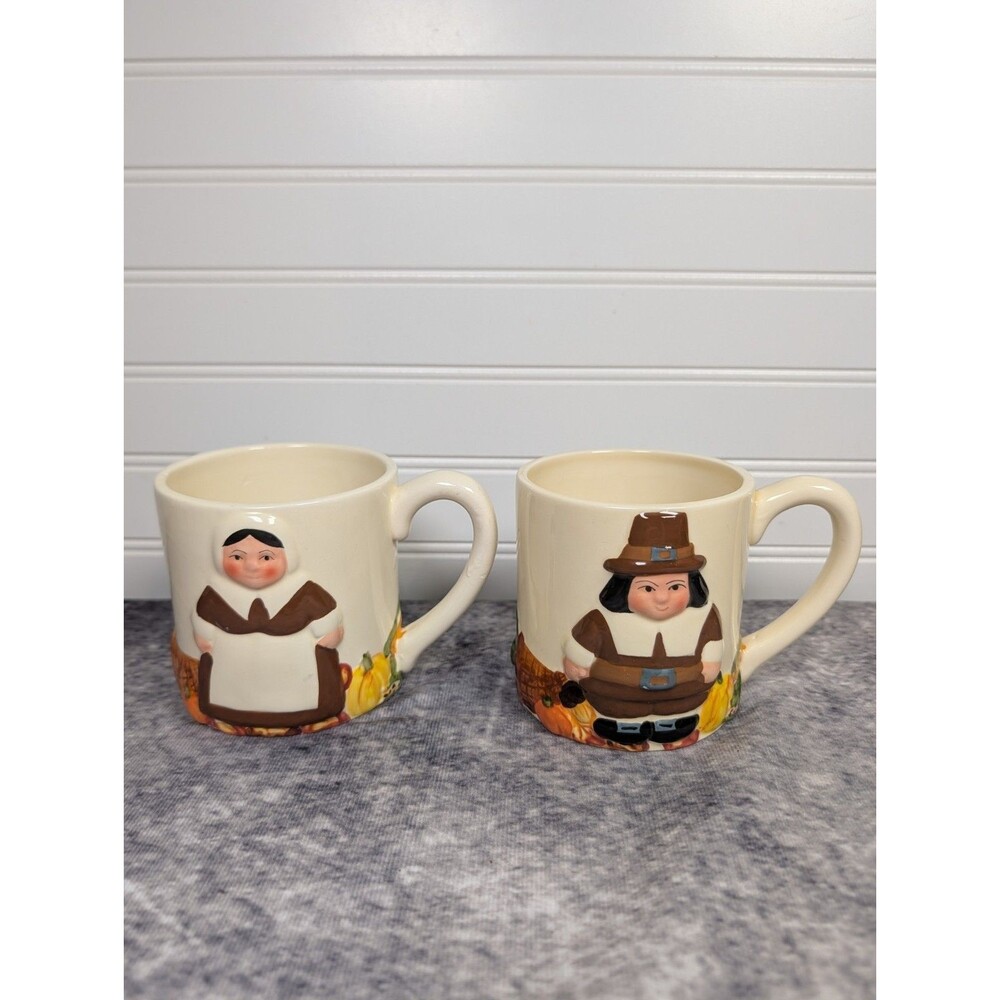 Publix The Pilgrim Pair Thanksgiving Coffee Mugs Set Of Two